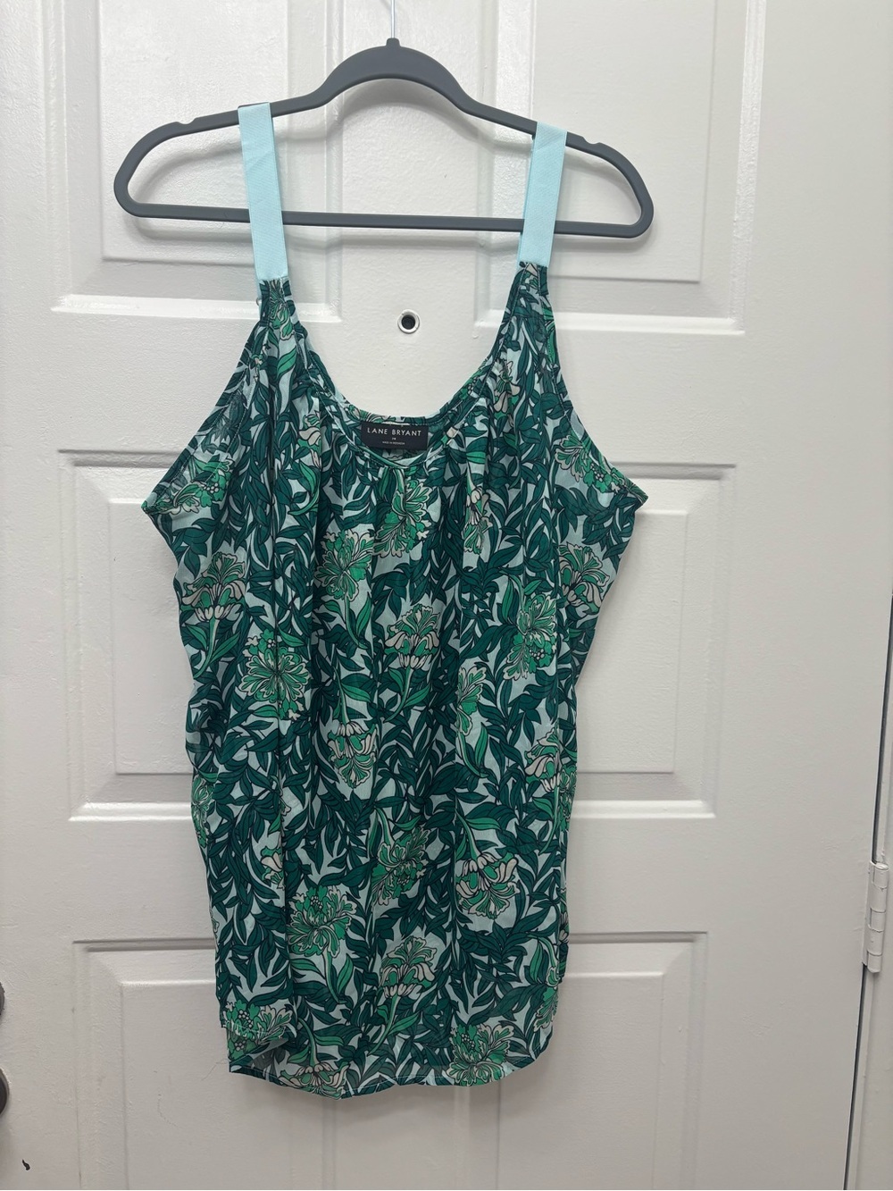 Lane Bryant Green Floral Camisole with Light Blue Straps